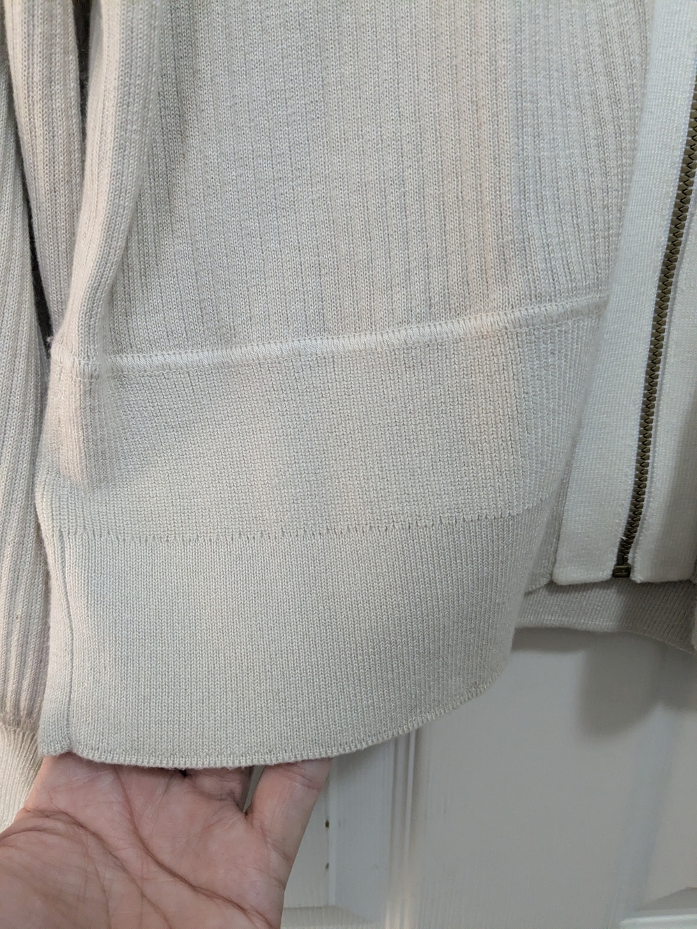 RHONE Cream Zip Ribbed V-Neck Cardigan - Picture 3 of 9
